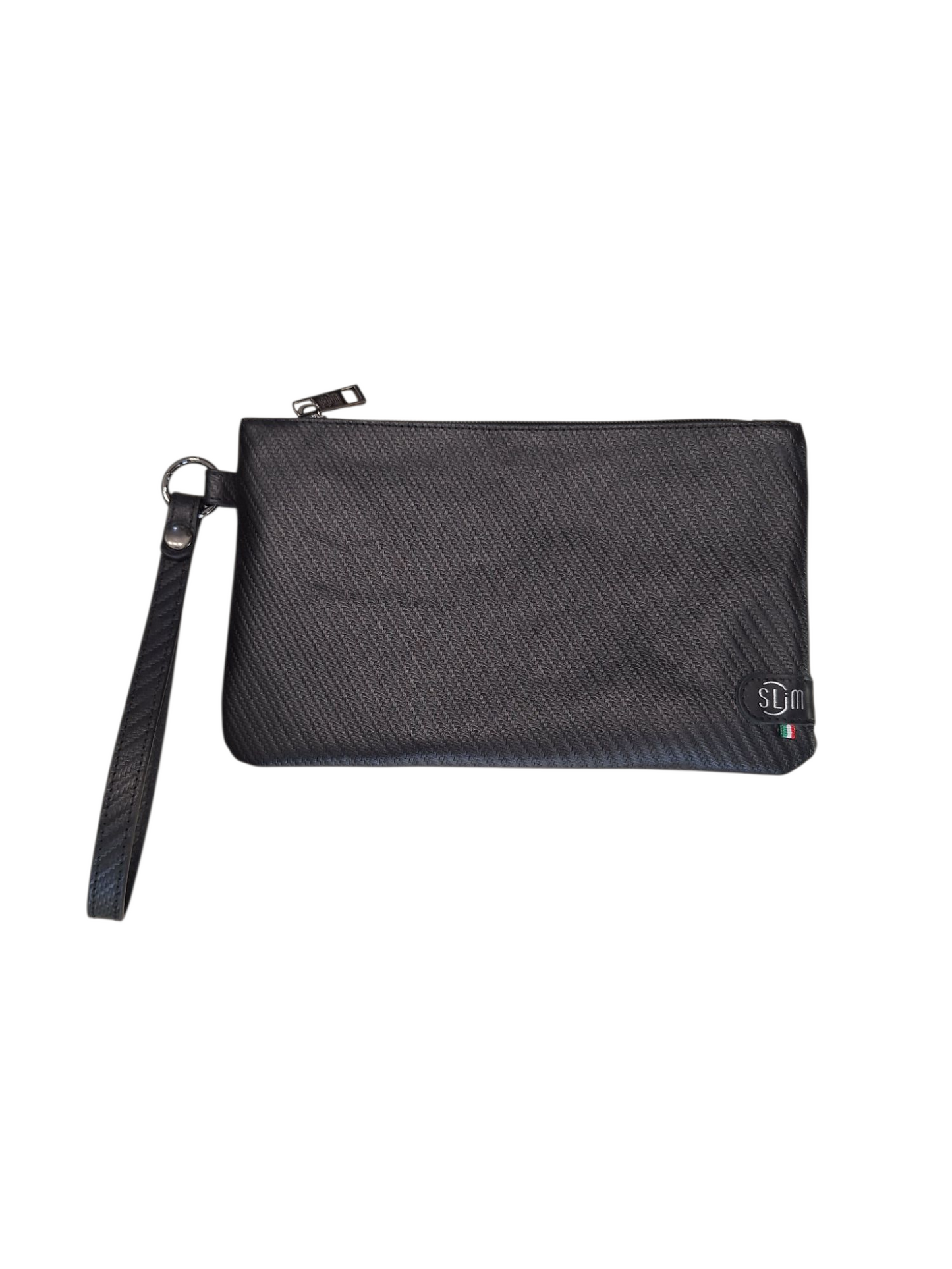 Pochette con Polsiera Vera Pelle Carbon Nero