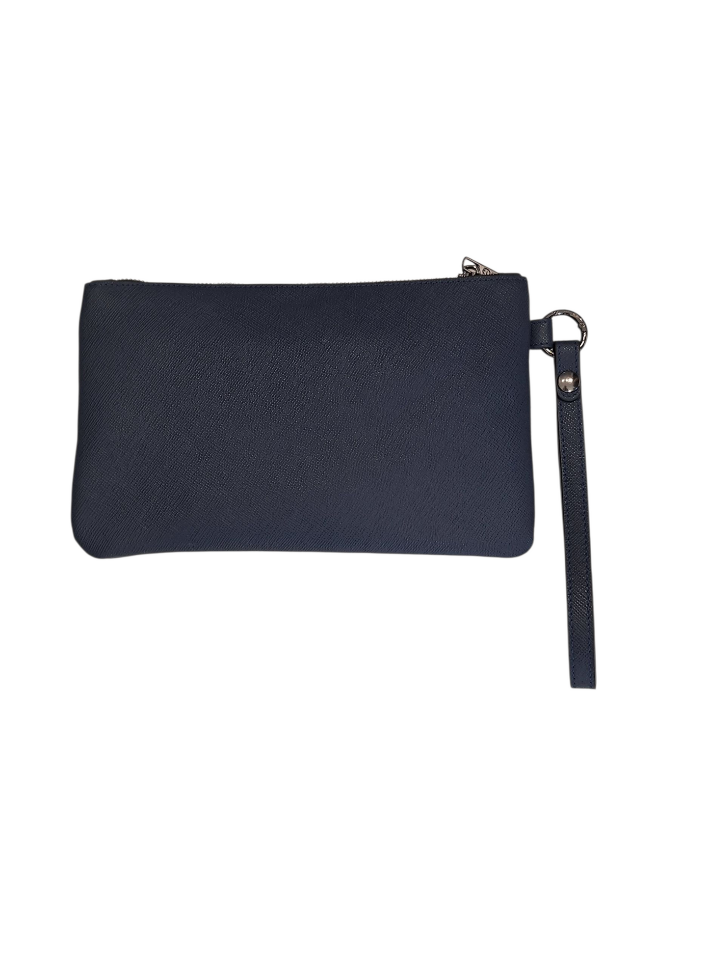 Pochette con Polsiera Vera Pelle Saffiano Blu