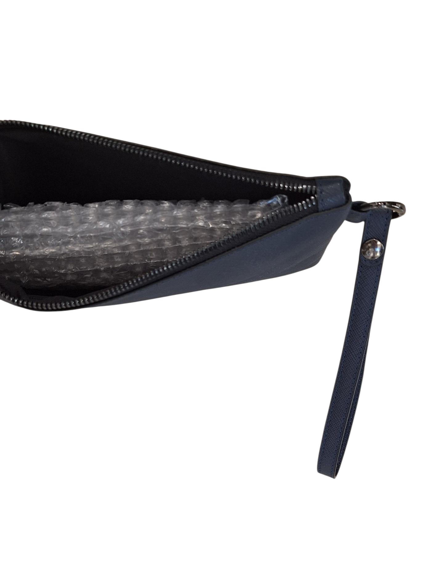 Pochette con Polsiera Vera Pelle Saffiano Blu