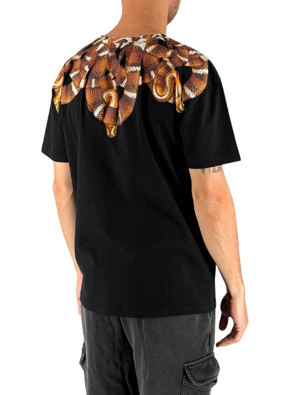 MARCELO BURLON T-SHIRT MEZZA MANICA COUNTY OF MILAN NERO SERPENTE MARRONE