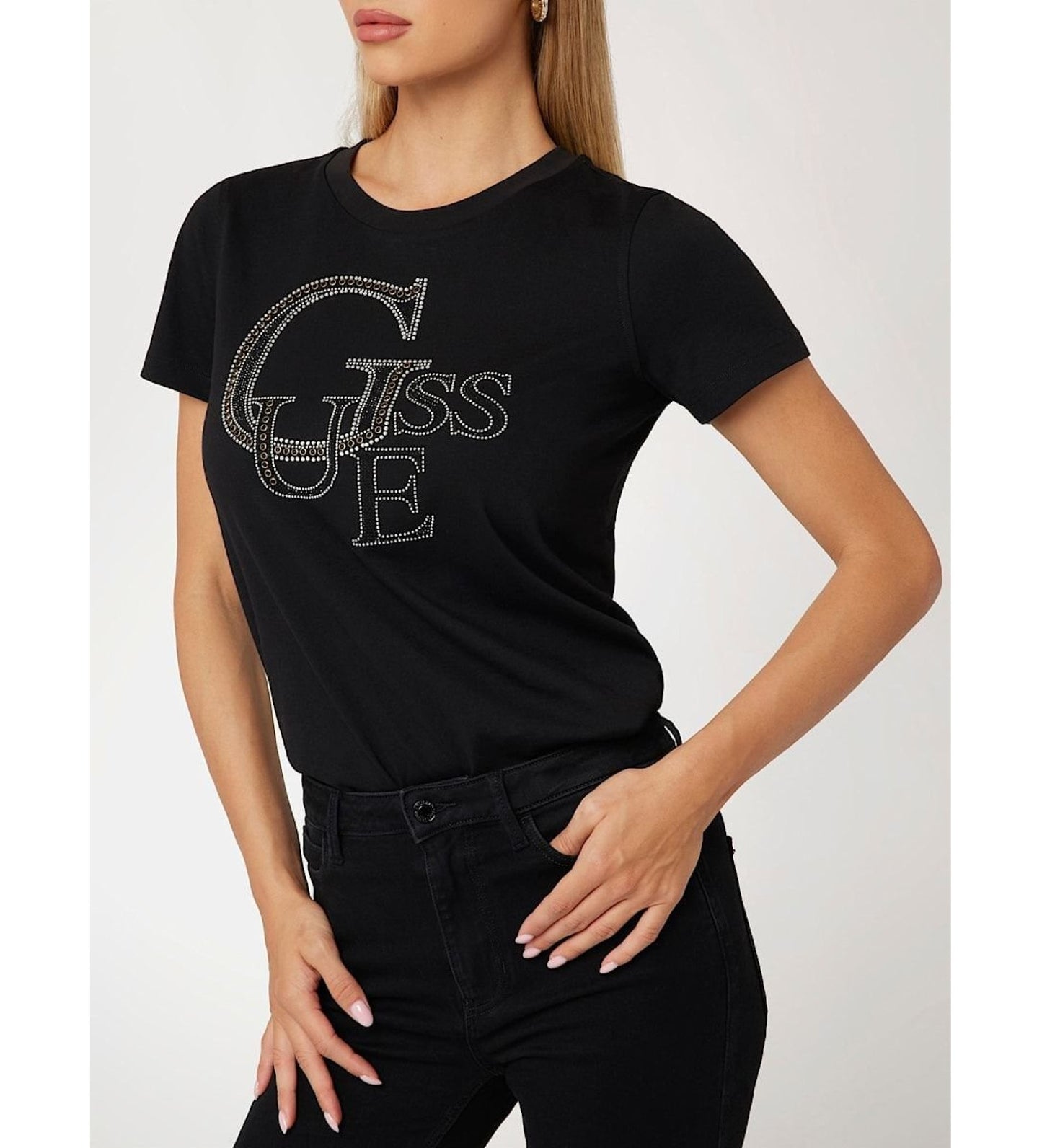 T-SHIRT GUESS MAGLIETTA NERA SCINTILLANTE