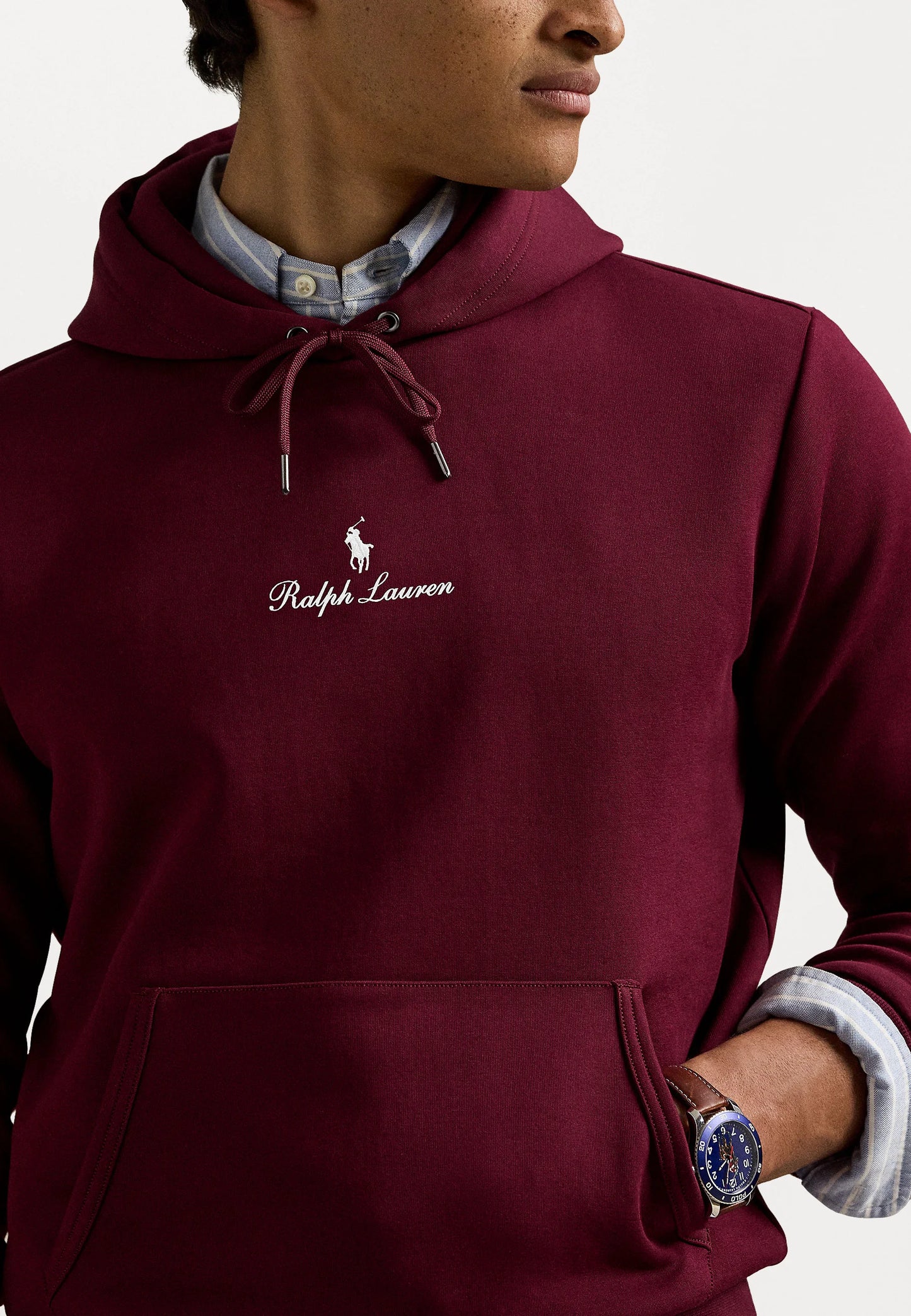 FELPA RALPH LAUREN CON CAPPUCCIO A MAGLIA DOPPIA BORDEAUX