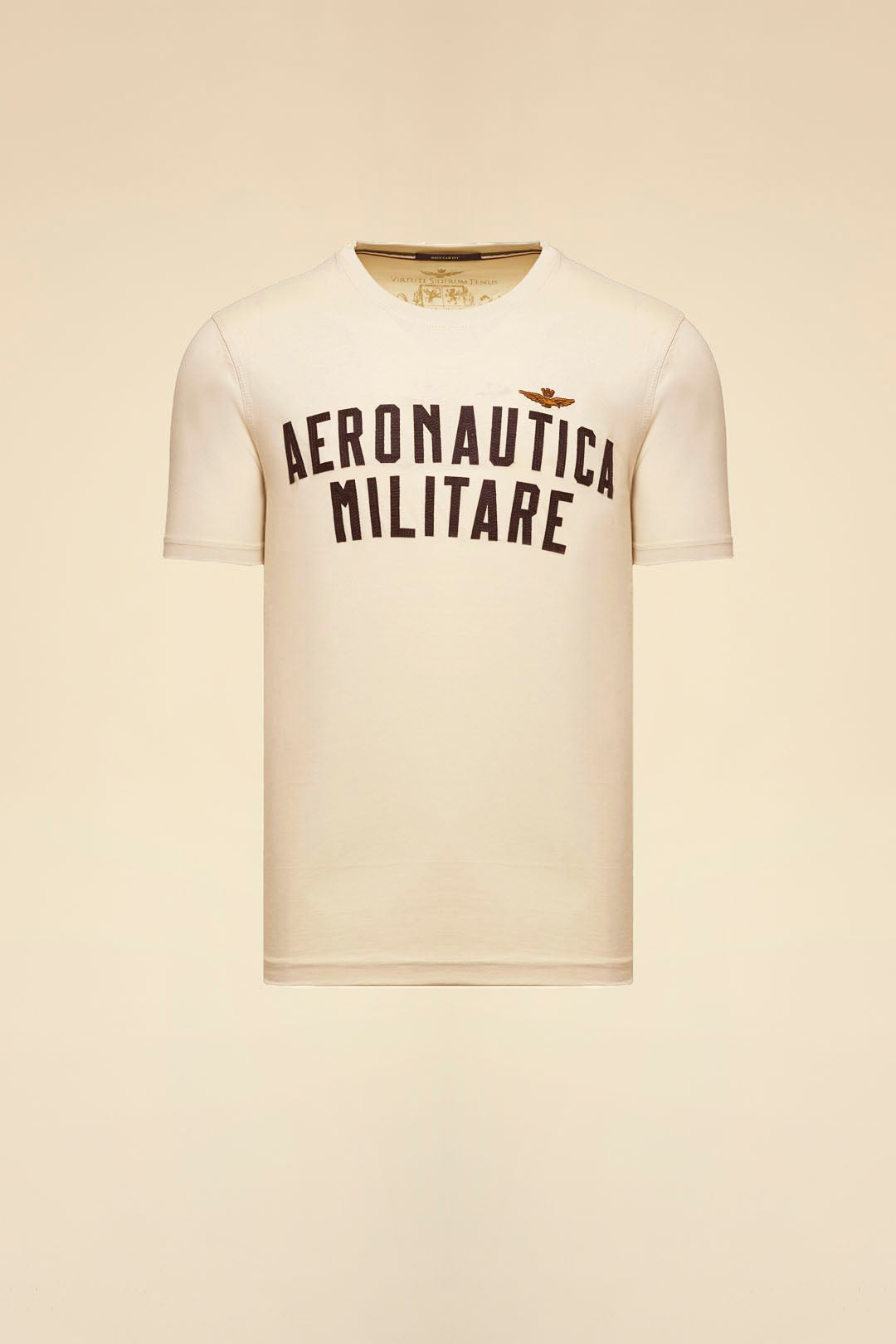 T-SHIRT MANICA CORTA CON LOGO IN FELTRO AERONAUTICA MILITARE BIANCO GHIACCIO