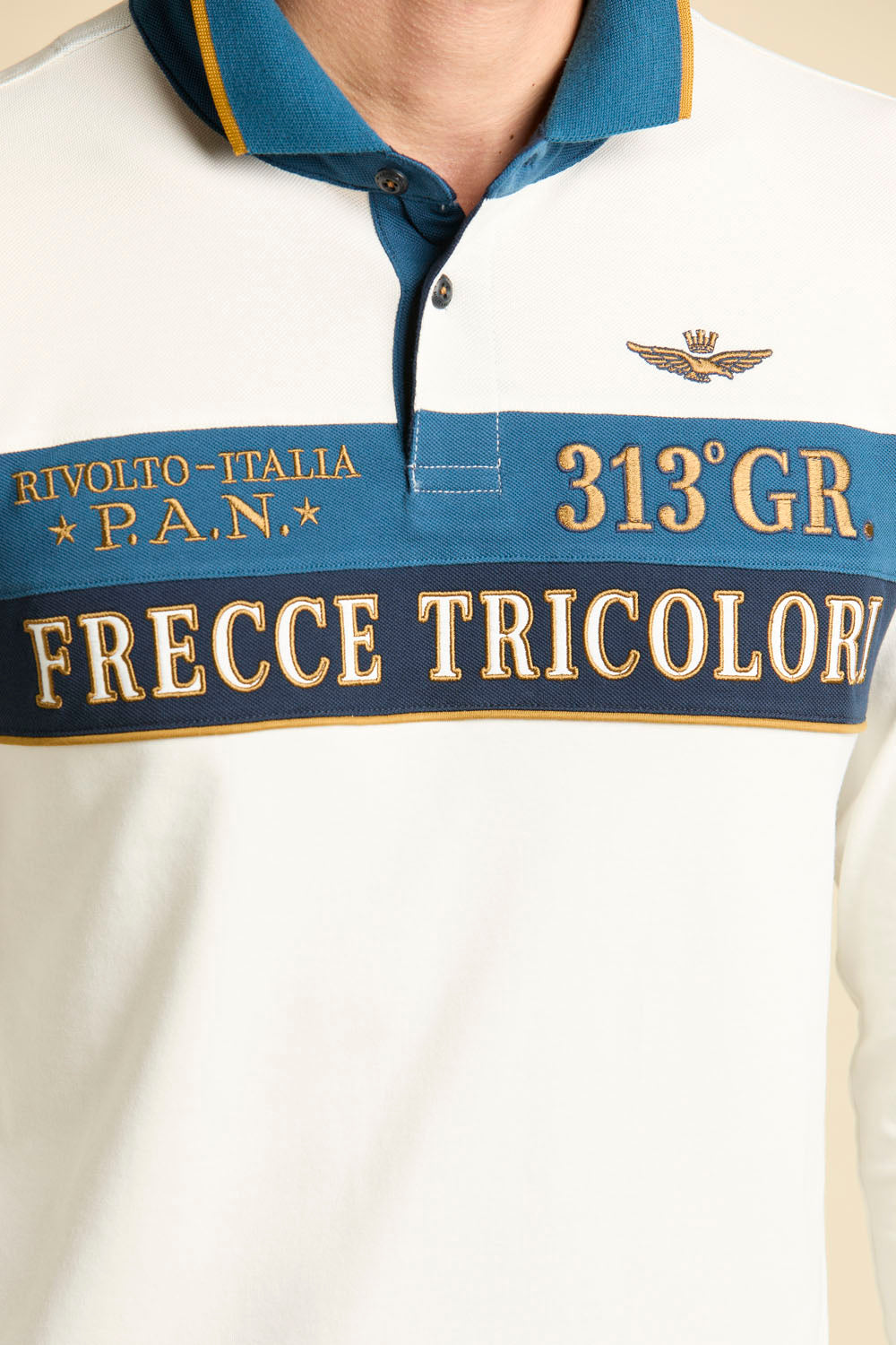 POLO P.A.N. COLOR BLOCK RICAMATA AERONAUTICA MILITARE BIANCA
