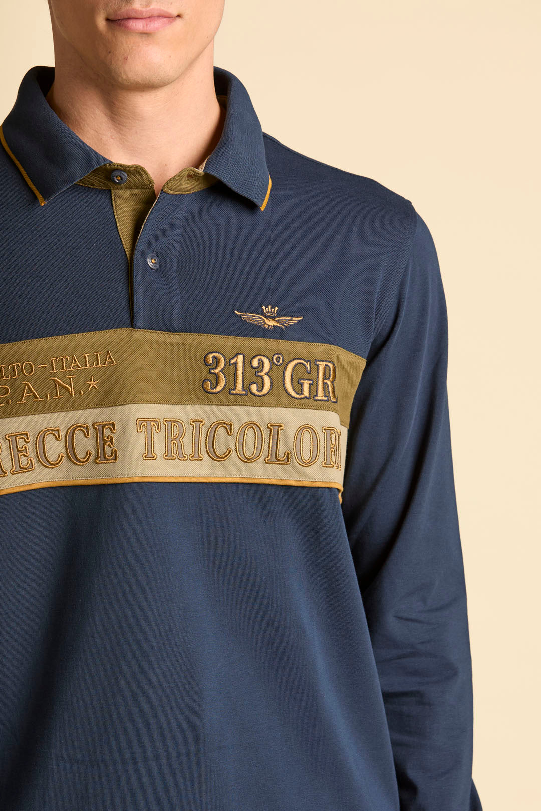 POLO P.A.N. COLOR BLOCK RICAMATA AERONAUTICA MILITARE BLU
