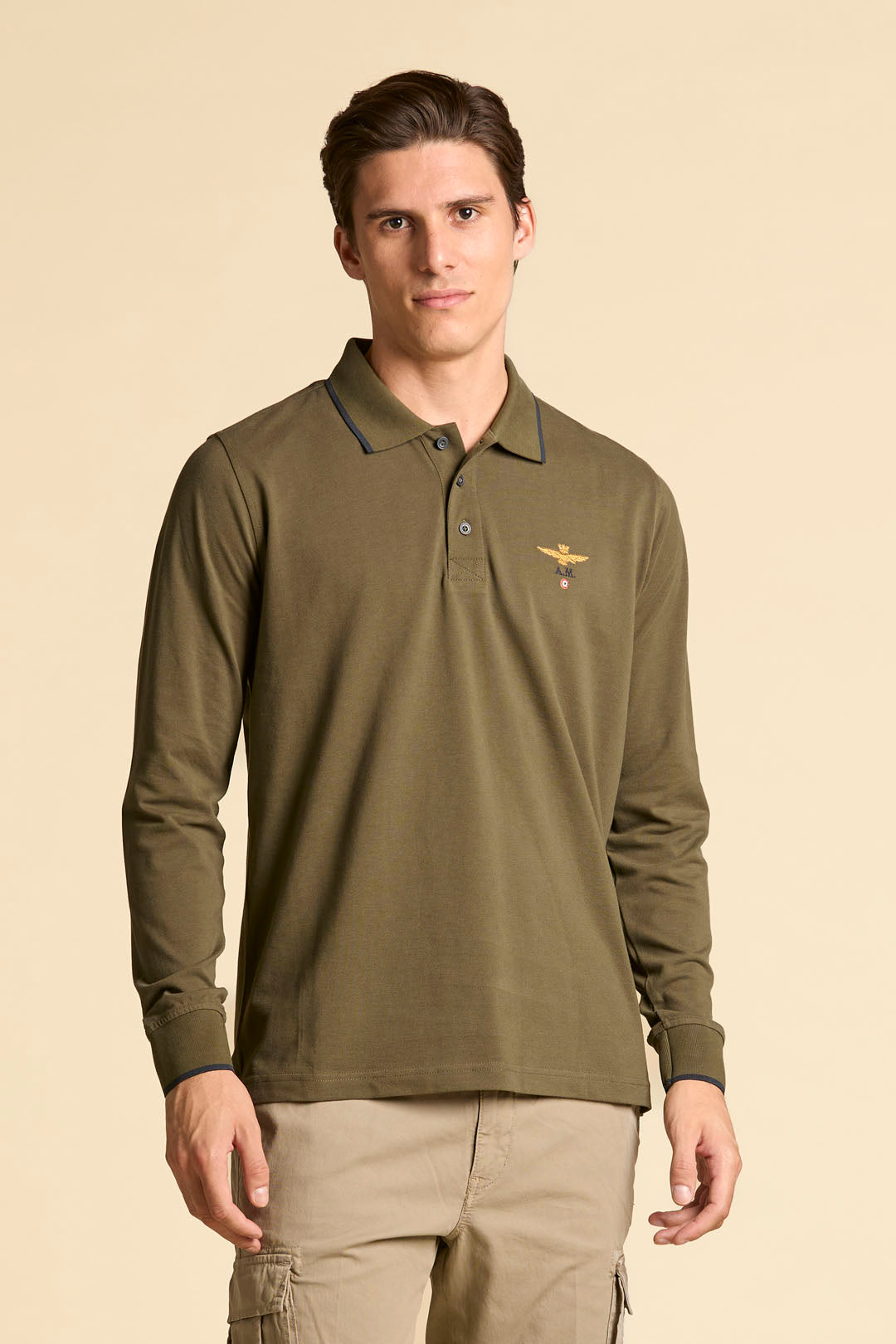 POLO BASICA MANICA LUNGA IN COTONE AERONAUTICA MILITARE VERDE
