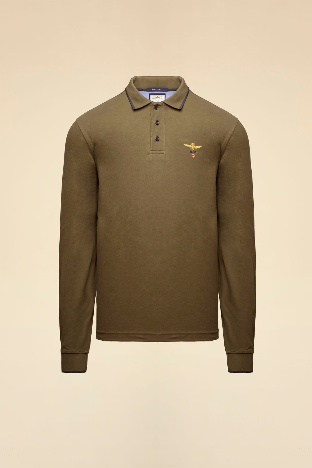 POLO BASICA MANICA LUNGA IN COTONE AERONAUTICA MILITARE VERDE