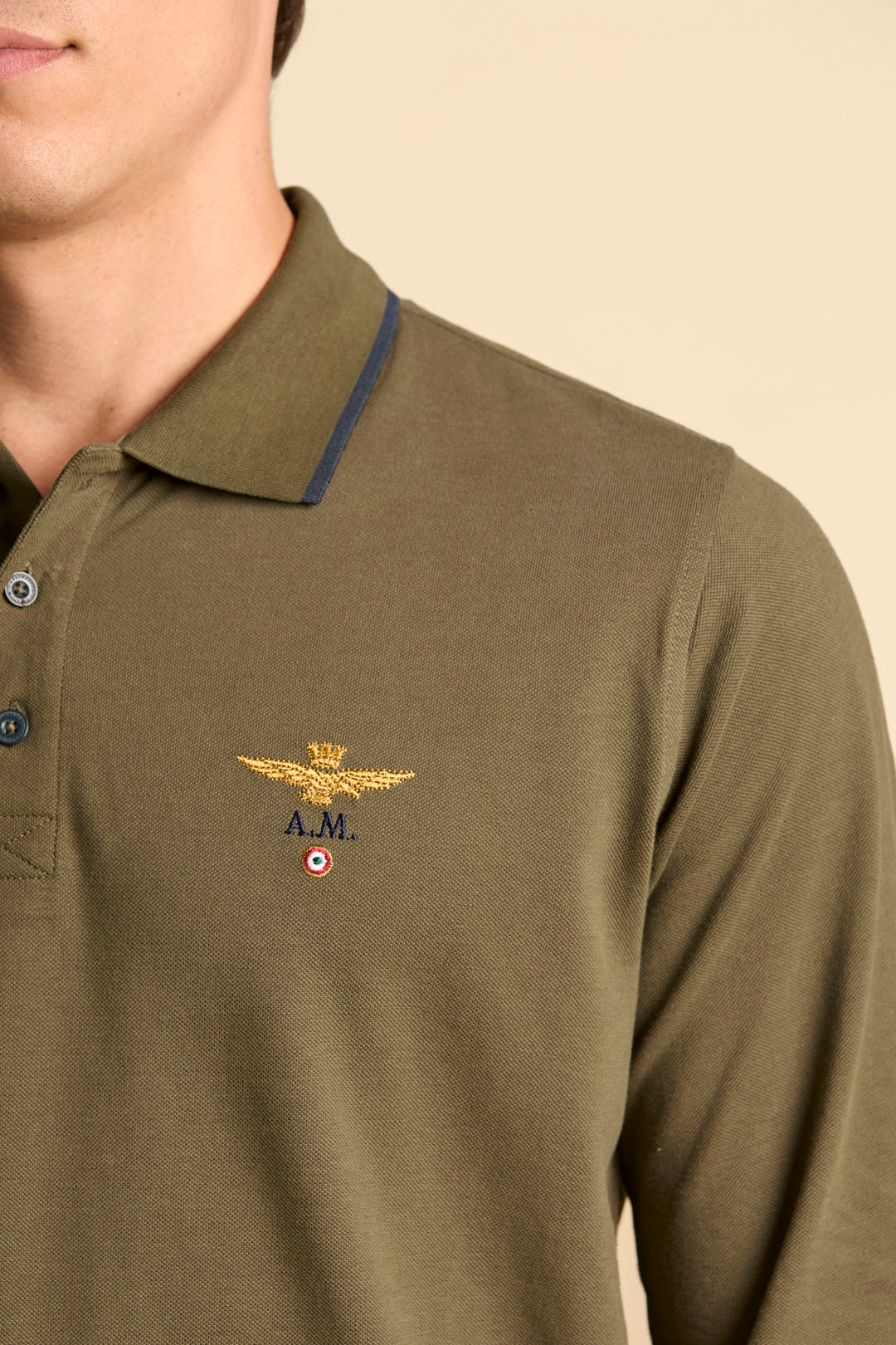 POLO BASICA MANICA LUNGA IN COTONE AERONAUTICA MILITARE VERDE