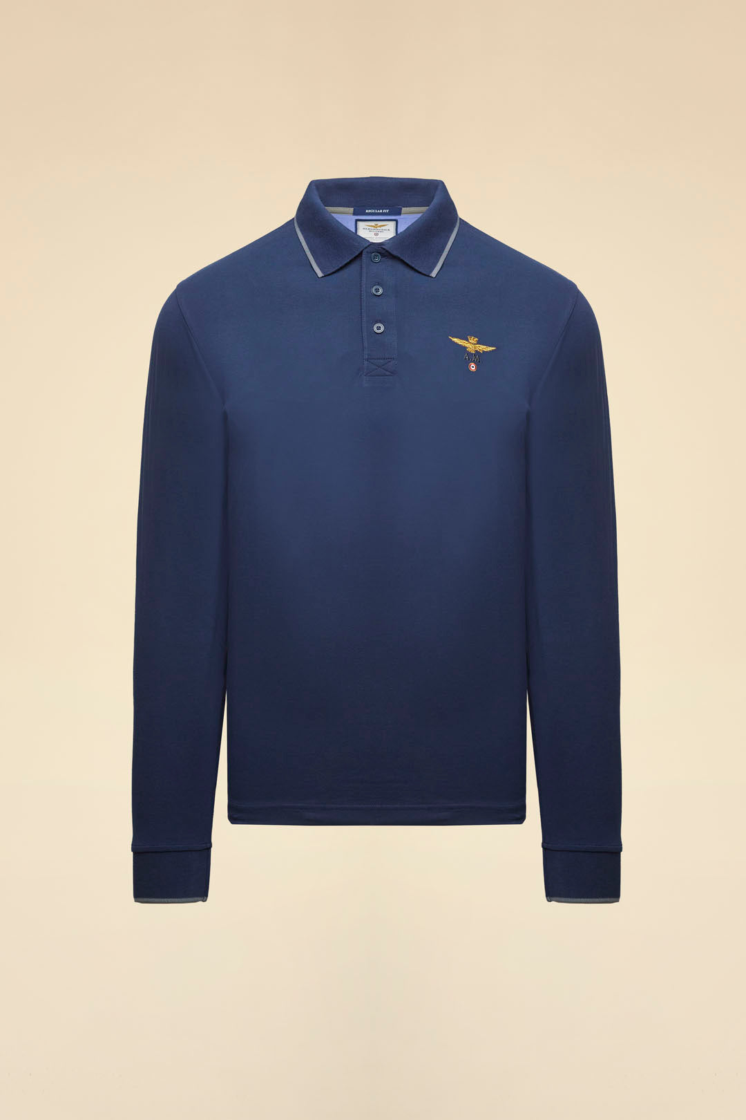 POLO BASICA MANICA LUNGA IN COTONE AERONAUTICA MILITARE BLU