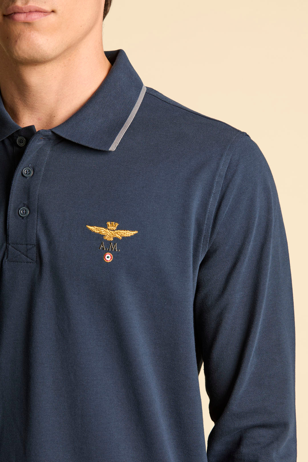 POLO BASICA MANICA LUNGA IN COTONE AERONAUTICA MILITARE BLU