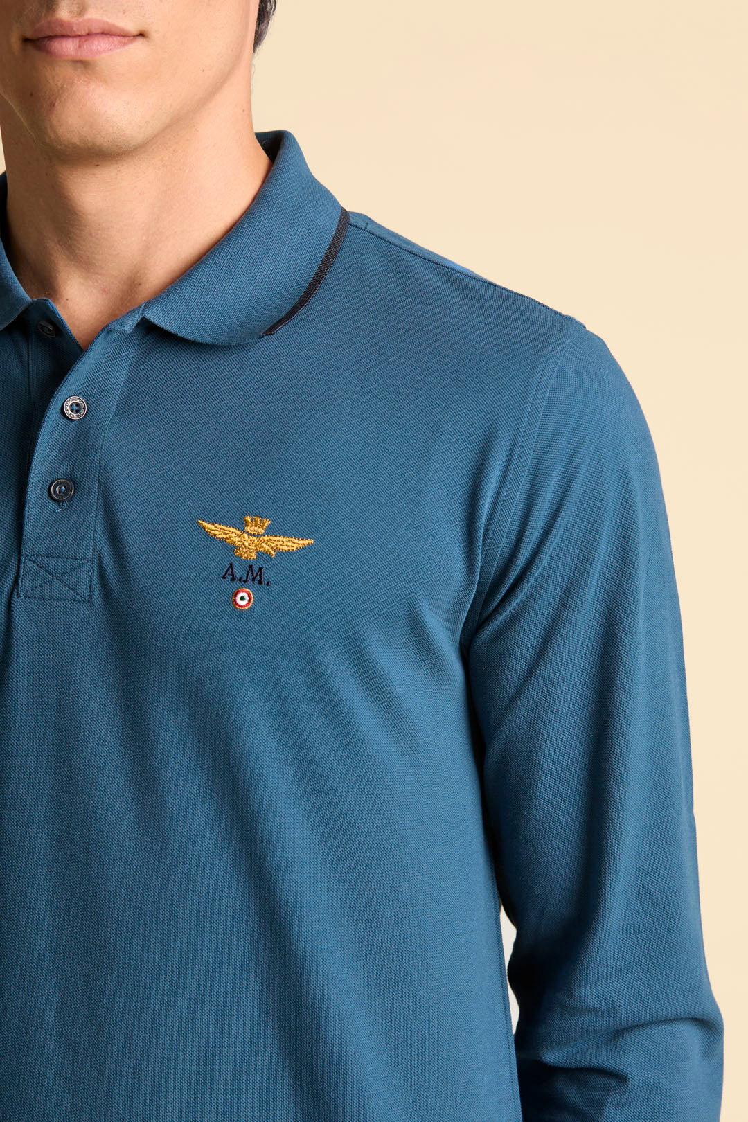 POLO BASICA MANICA LUNGA IN COTONE AERONAUTICA MILITARE BLU AVIO