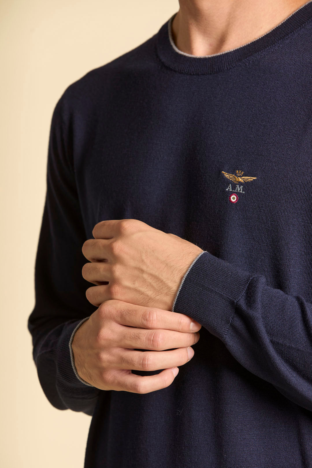 MAGLIA GIROCOLLO IN LANA MERINO AERONAUTICA MILITARE BLU