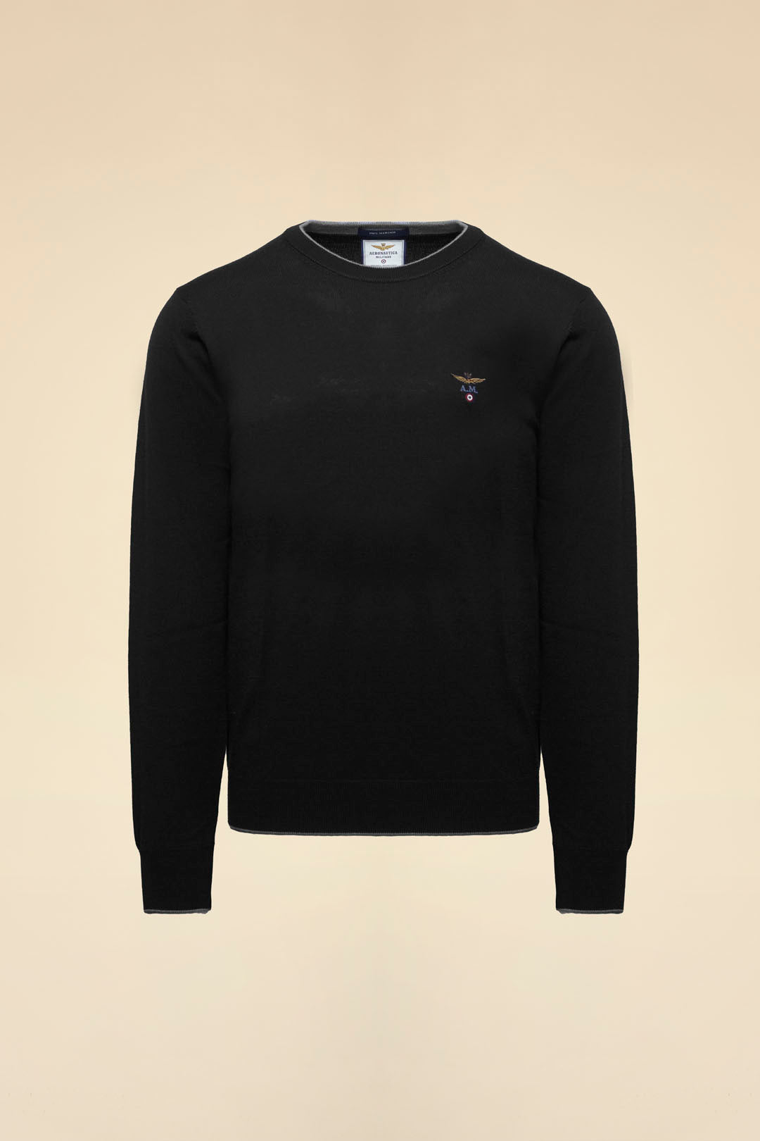 MAGLIA GIROCOLLO IN LANA MERINO AERONAUTICA MILITARE NERO