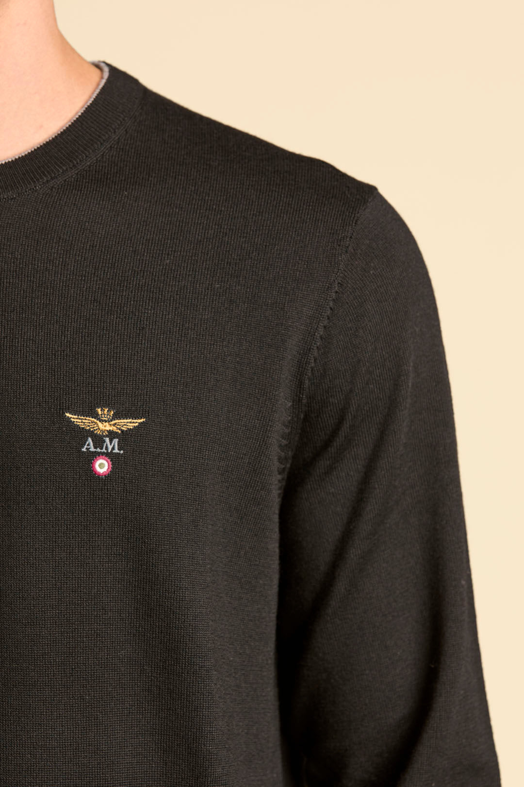 MAGLIA GIROCOLLO IN LANA MERINO AERONAUTICA MILITARE NERO