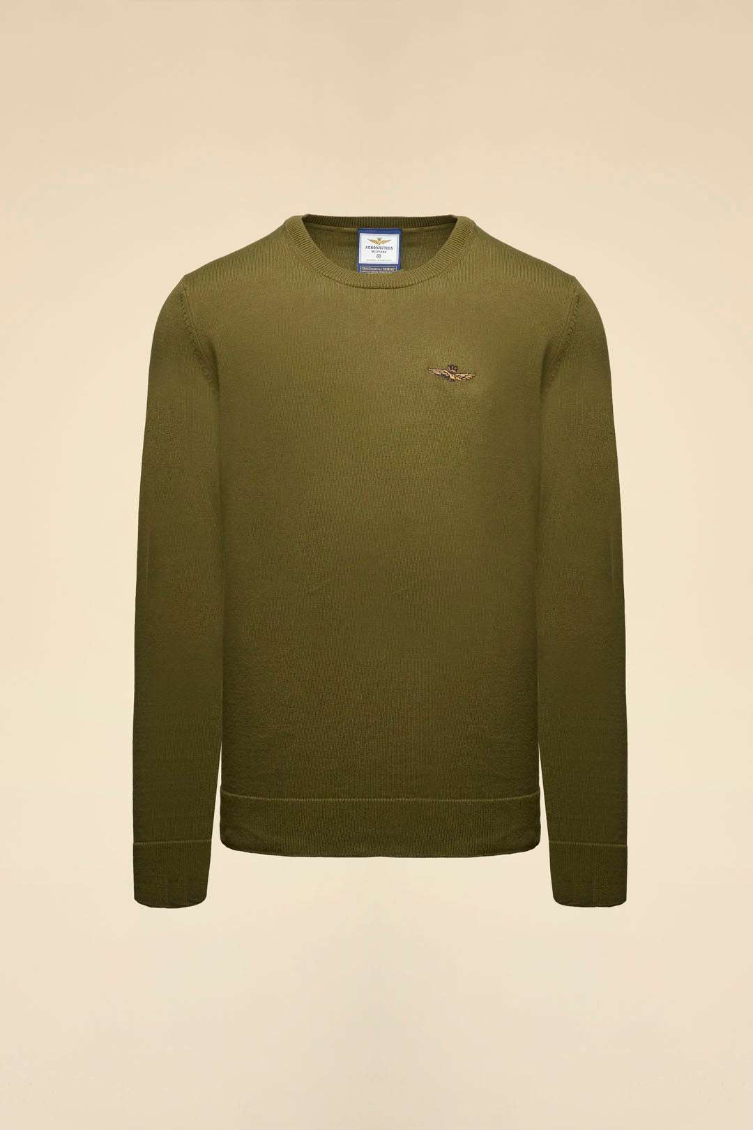 MAGLIA GIROCOLLO IN COTONE TINTO FILO AERONAUTICA MILITARE VERDE OLIVA