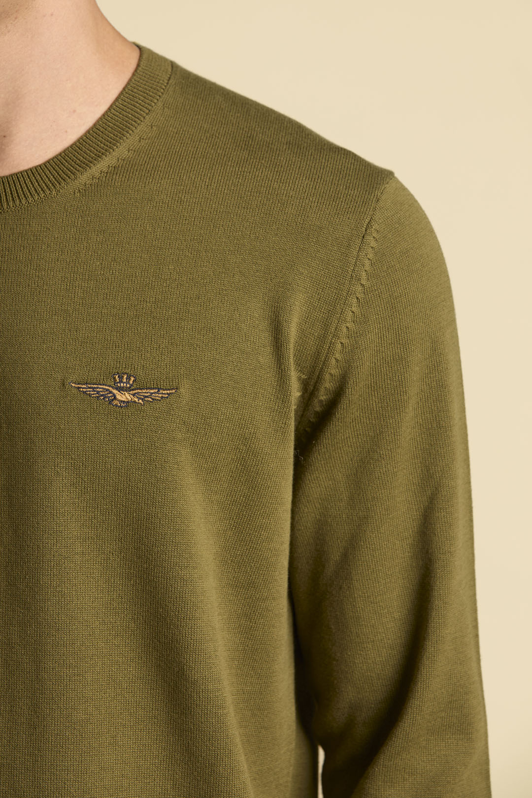 MAGLIA GIROCOLLO IN COTONE TINTO FILO AERONAUTICA MILITARE VERDE OLIVA