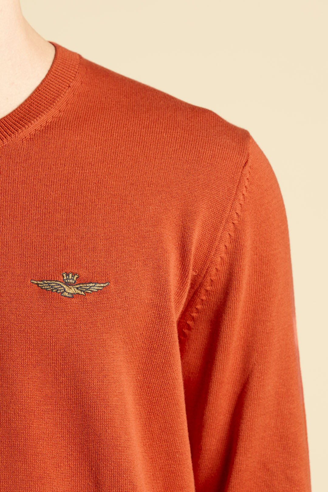 MAGLIA GIROCOLLO IN COTONE TINTO FILO AERONAUTICA MILITARE ARANCIONE