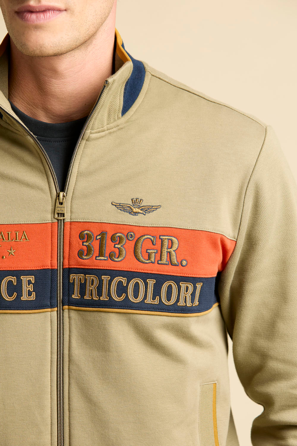 FELPA COLOR BLOCK IN INTERLOCK E PIQUE' AERONAUTICA MILITARE BEIGE