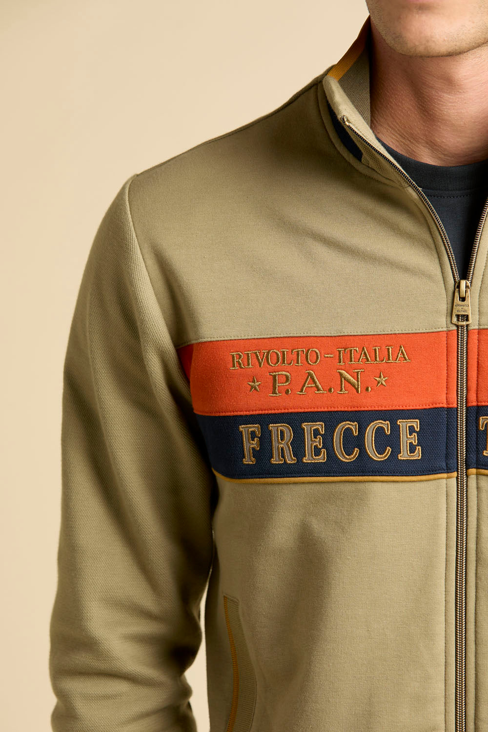 FELPA COLOR BLOCK IN INTERLOCK E PIQUE' AERONAUTICA MILITARE BEIGE
