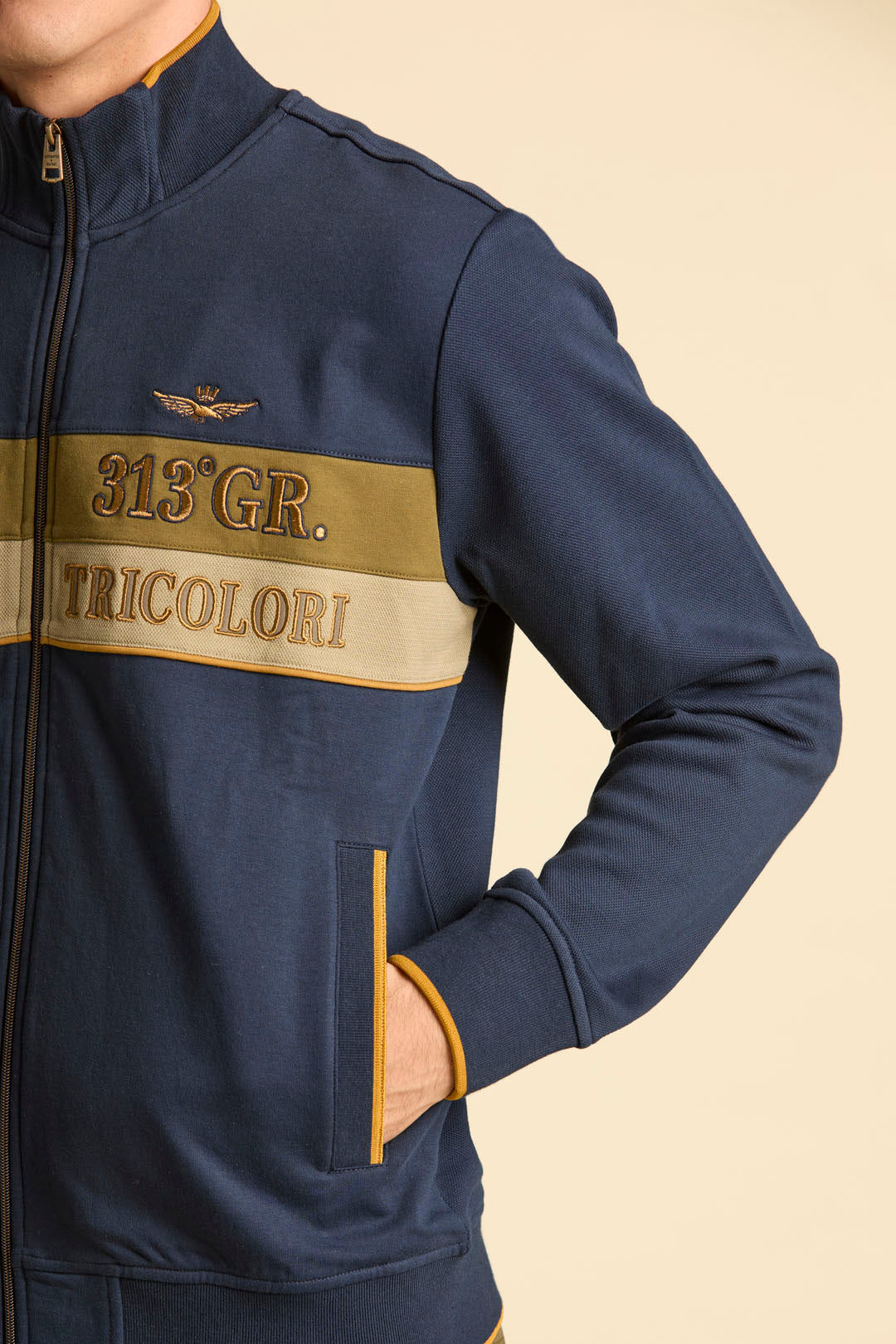 FELPA COLOR BLOCK IN INTERLOCK E PIQUE' AERONAUTICA MILITARE BLU