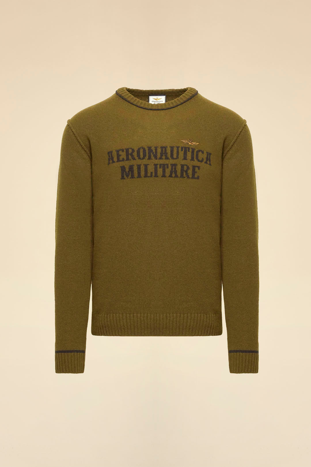 MAGLIONE IN LANA CON LOGO JACQUARD AERONAUTICA MILITARE VERDE OLIVA