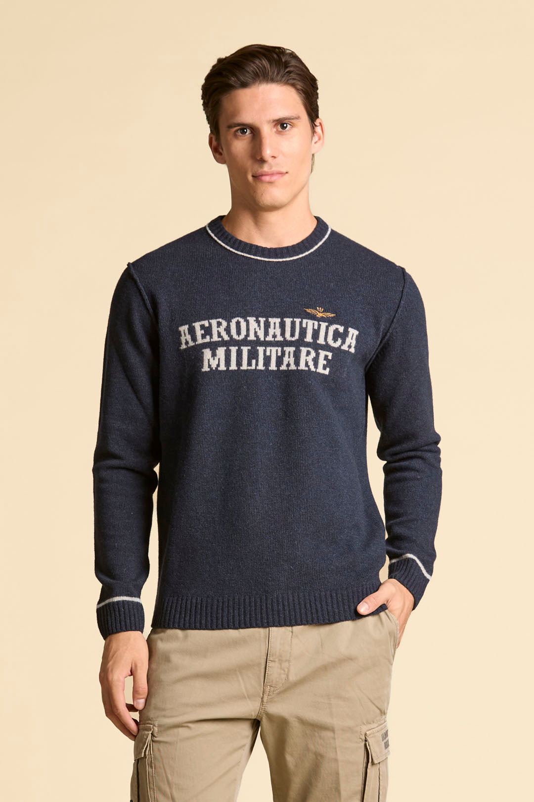 MAGLIONE IN LANA CON LOGO JACQUARD AERONAUTICA MILITARE BLU