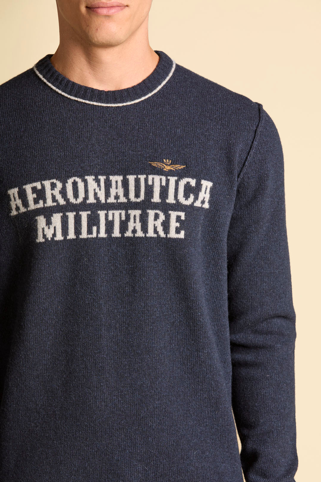 MAGLIONE IN LANA CON LOGO JACQUARD AERONAUTICA MILITARE BLU