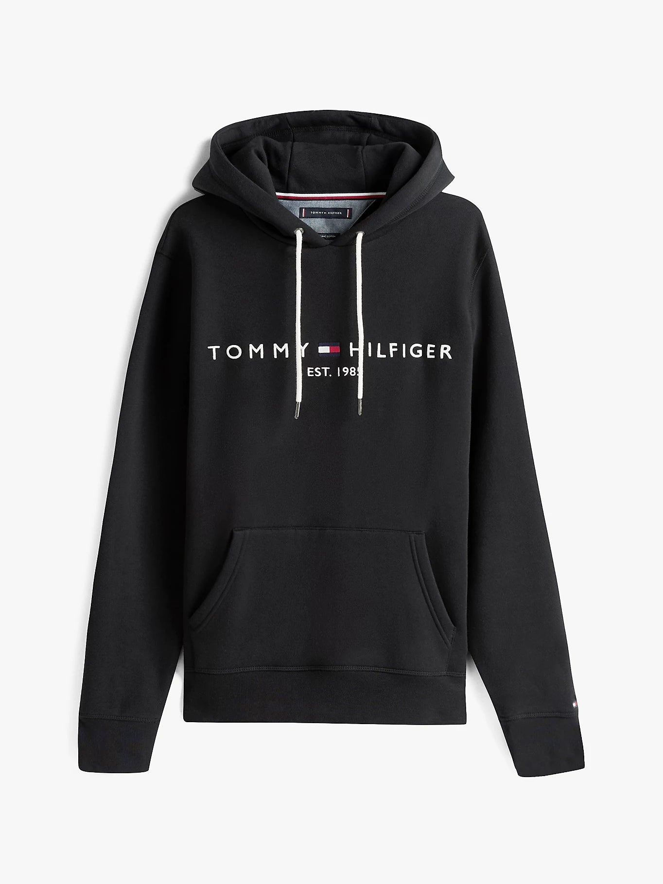 FELPA TOMMY HILFIGER UOMO CON CAPPUCCIO FELPATA LOGO RICAMATO NERO