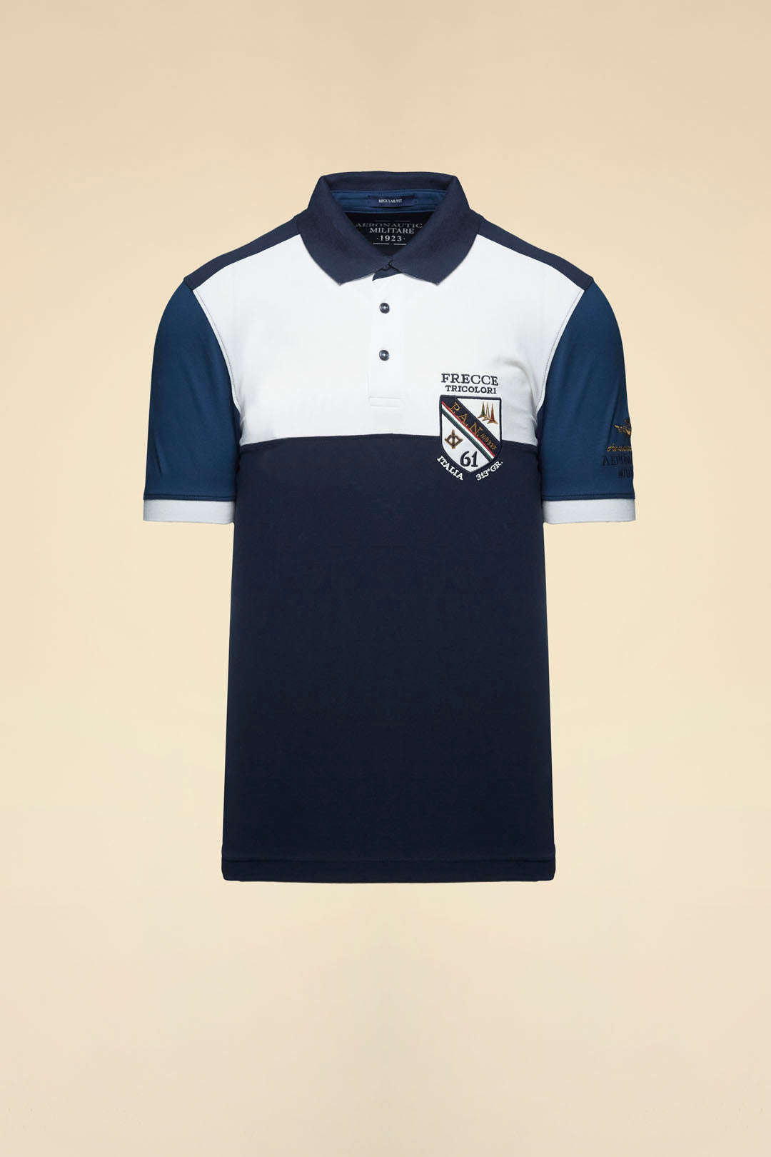 POLO UOMO AERONAUTICA MILITARE CON SCUDETTO MEZZA MANICA TITANIO/BLU NAVY/BIANCO