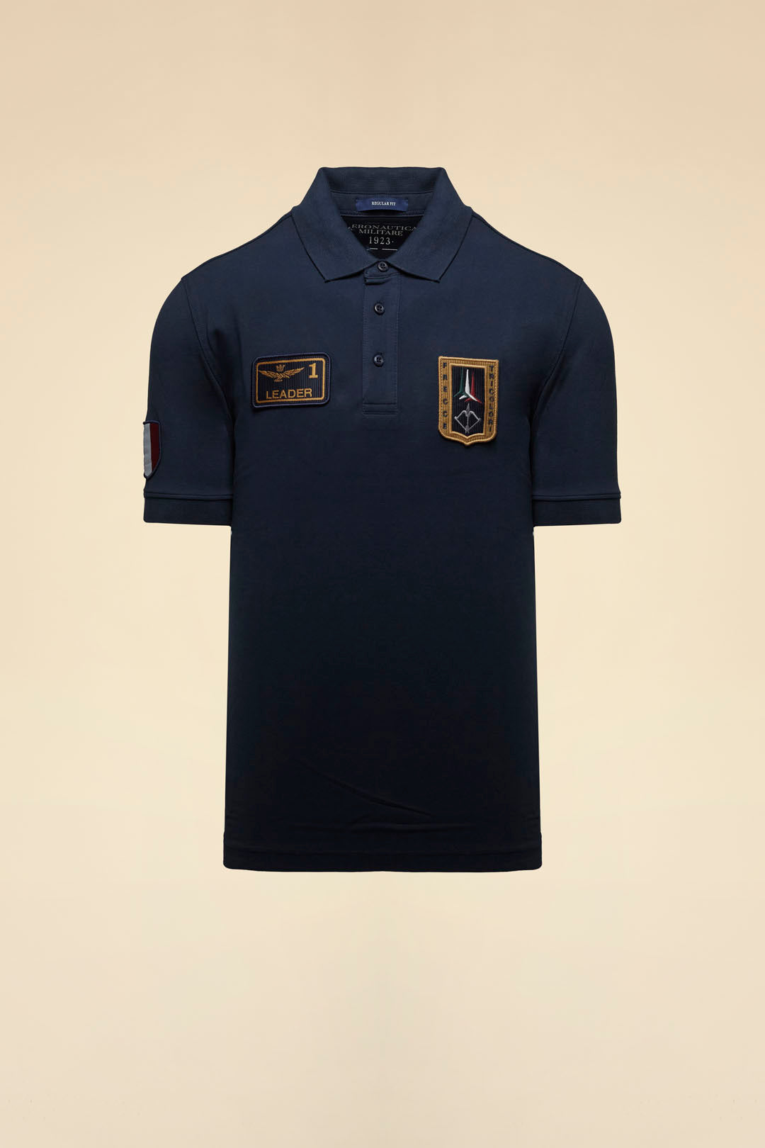 POLO UOMO AERONAUTICA MILITARE CON PATCH FRECCE TRICOLORI MEZZA MANICA BLU