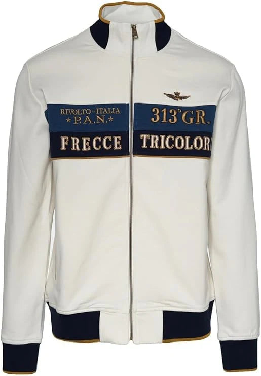 FELPA COLOR BLOCK IN INTERLOCK E PIQUE' AERONAUTICA MILITARE BIANCO
