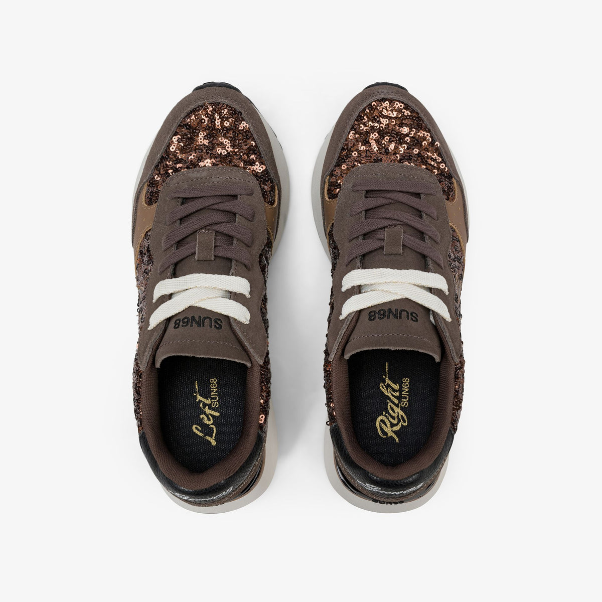 SUN 68 SCARPE Sneaker Big Ally con paillettes marrone Z46219