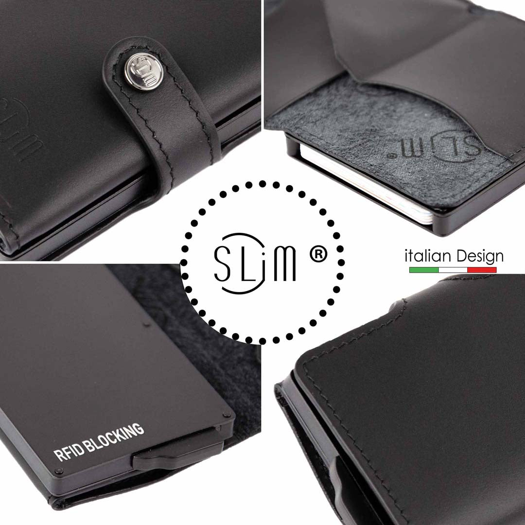 PORTAFOGLIO SLIM PORTA CARTE VERA PELLE NERO