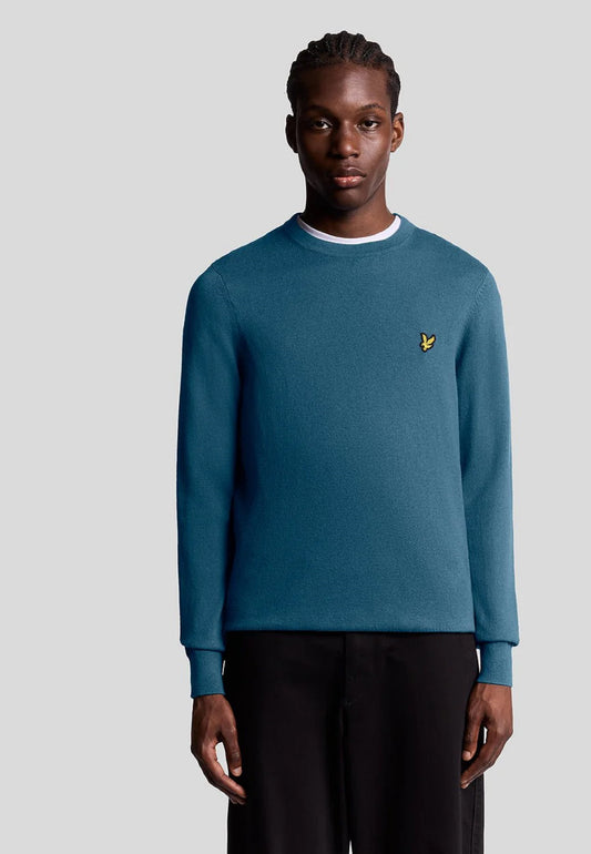 MAGLIONE GIROCOLLO IN COTONE MERINO LYLE & SCOTT ACQUE PROFONDE