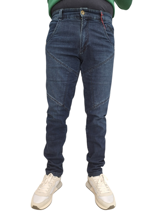 JEANS UOMO 9.2 CARLO CHIONNA ICONICO 5 TASCHE SLIM FIT BLU SCURO