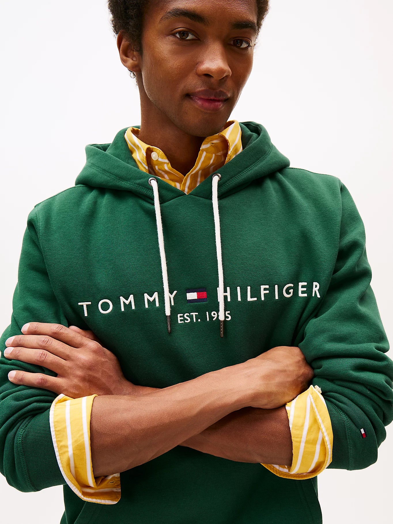 FELPA TOMMY HILFIGER UOMO CON CAPPUCCIO FELPATA LOGO RICAMATO VERDE