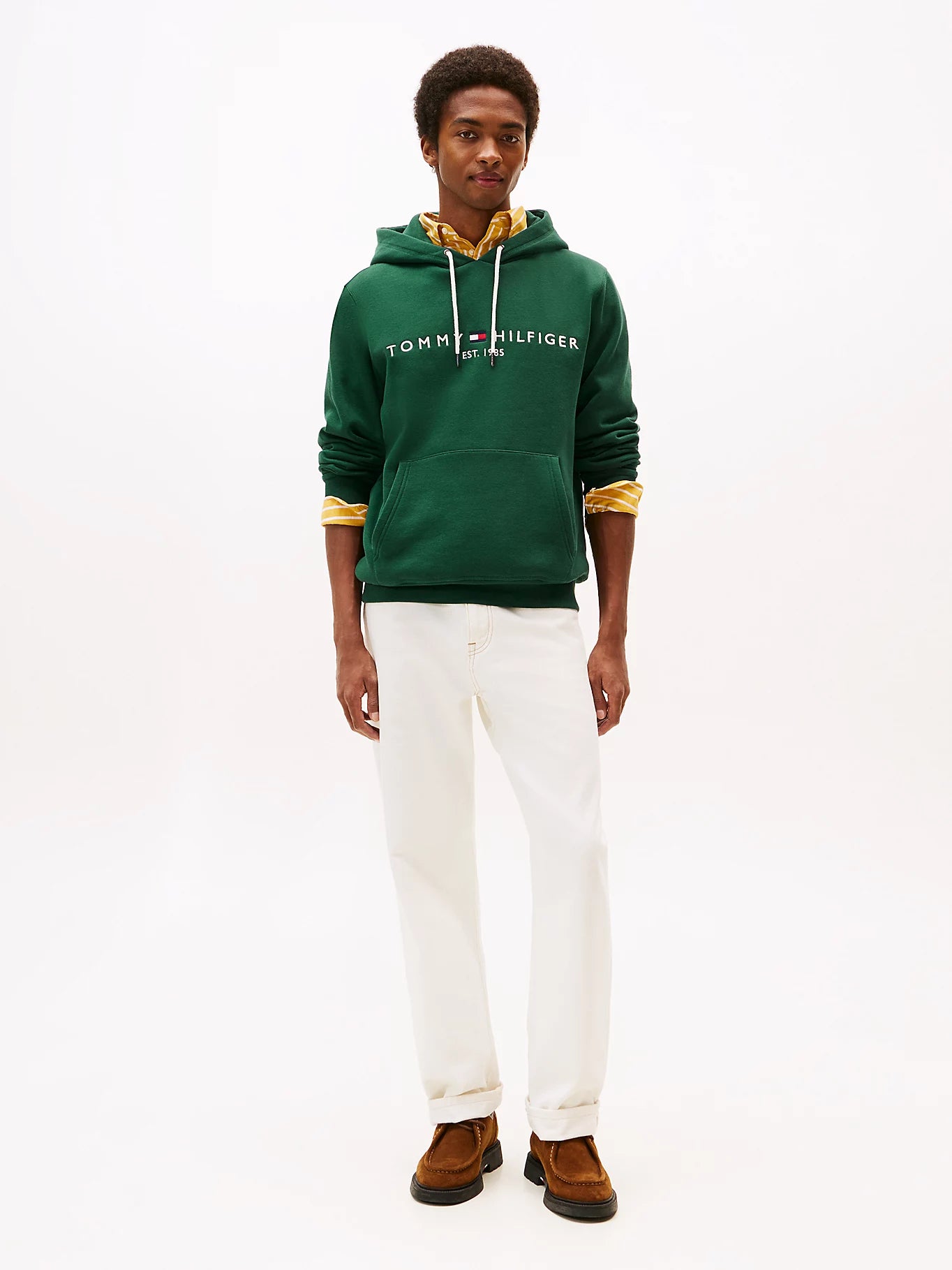 FELPA TOMMY HILFIGER UOMO CON CAPPUCCIO FELPATA LOGO RICAMATO VERDE