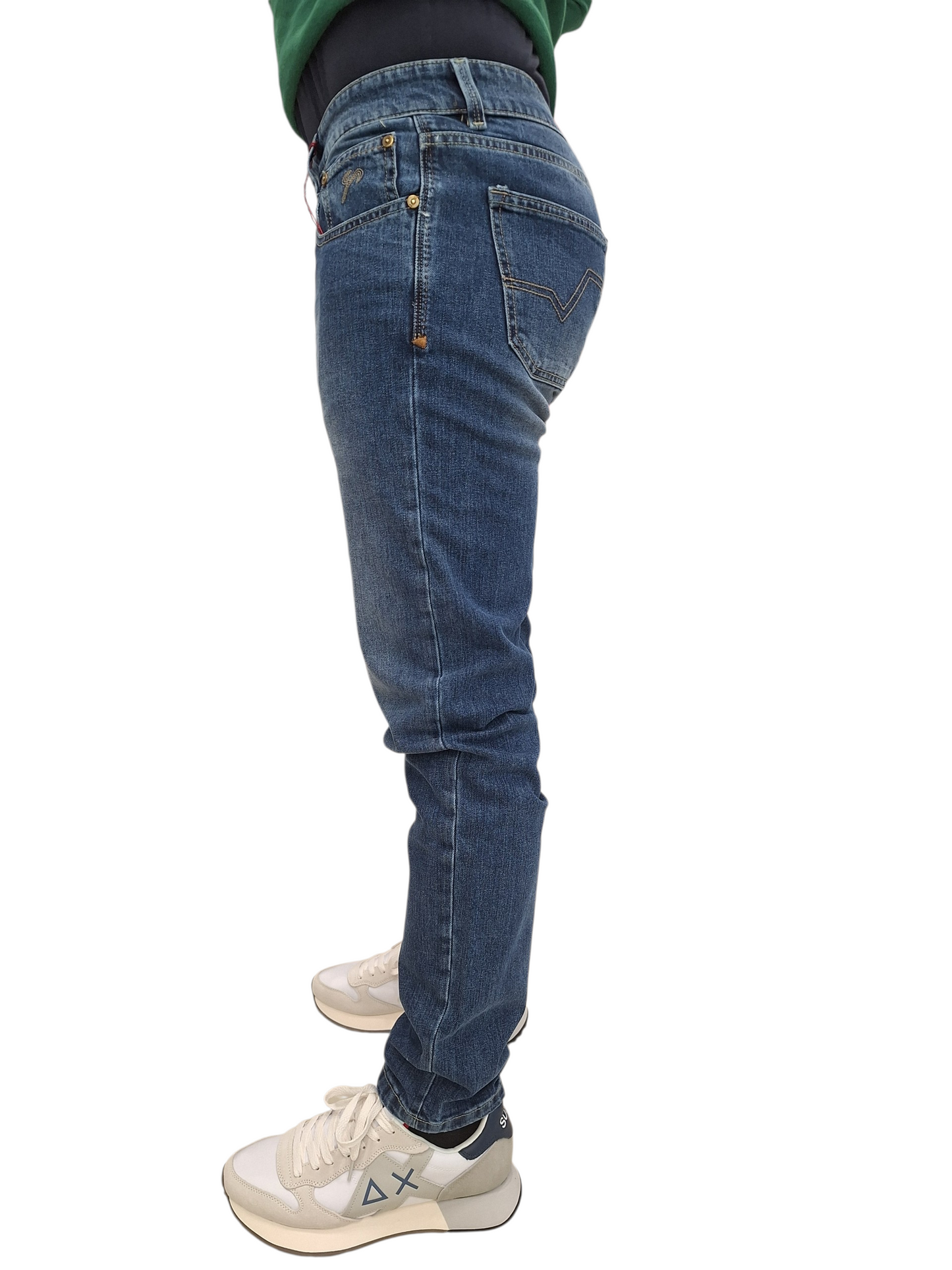 JEANS UOMO 9.2 CARLO CHIONNA GIOVE 5 TASCHE SLIM FIT BLU MEDIO
