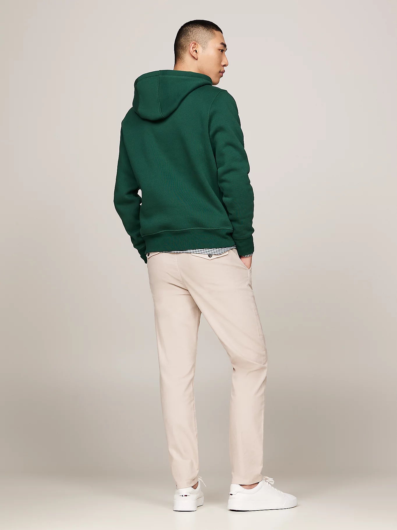 FELPA TOMMY HILFIGER UOMO CON CAPPUCCIO FELPATA LOGO RICAMATO VERDE