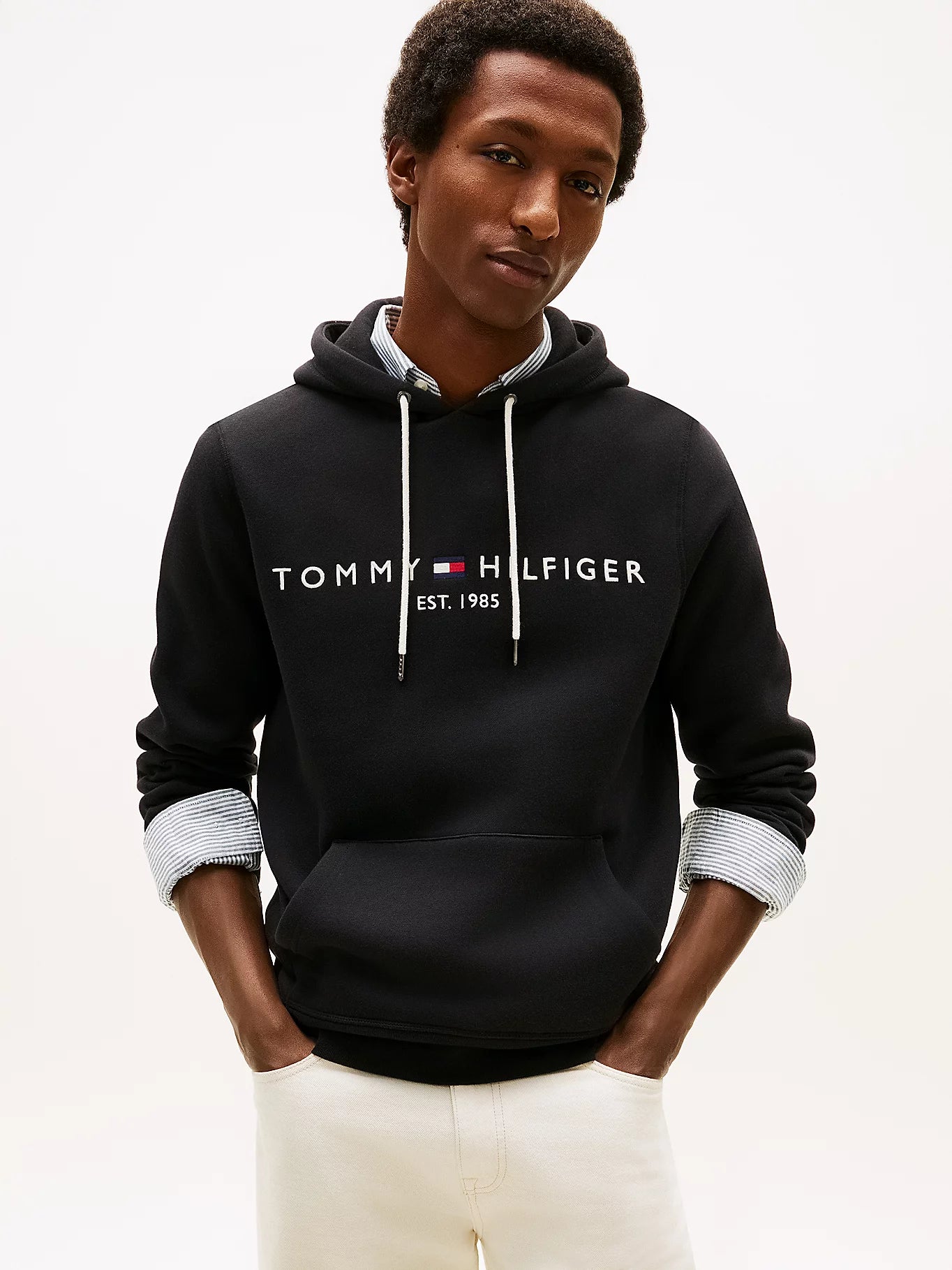 FELPA TOMMY HILFIGER UOMO CON CAPPUCCIO FELPATA LOGO RICAMATO NERO