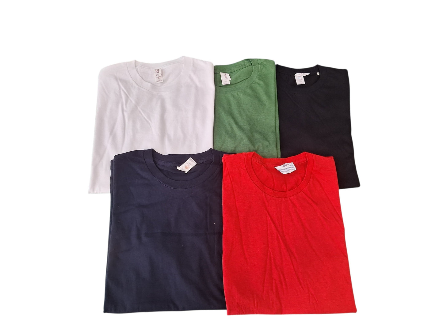 Set 5 T-shirt Uomo 100% Cotone Mezza Manica Girocollo Colori Rosso Verde Blu Bianco Nero