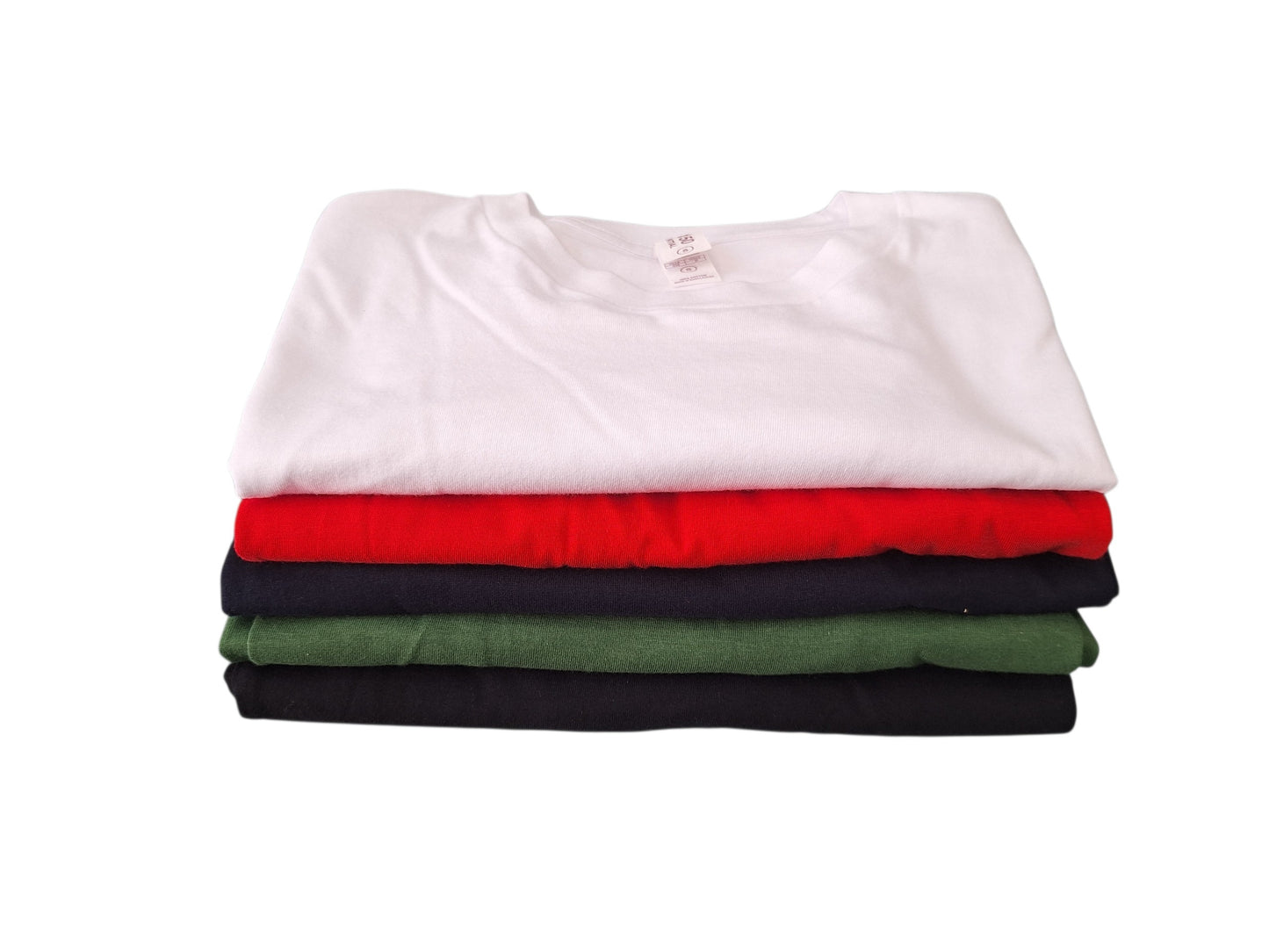 Set 5 T-shirt Uomo 100% Cotone Mezza Manica Girocollo Colori Rosso Verde Blu Bianco Nero