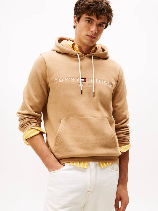 FELPA TOMMY HILFIGER UOMO CON CAPPUCCIO FELPATA LOGO RICAMATO CAMMELLO