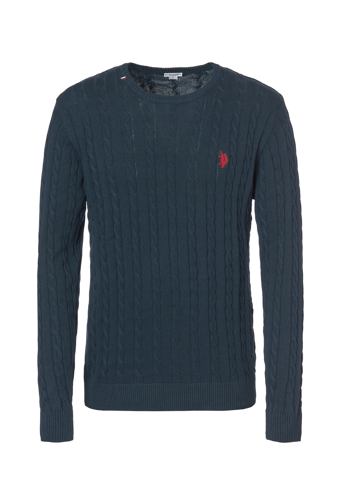 MAGLIONCINO US POLO ASSN GIROCOLLO A TRECCIA IN COTONE E CASHMERE BLU