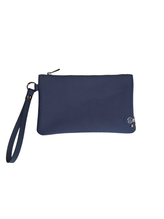 Pochette con Polsiera Vera Pelle Carbon blu