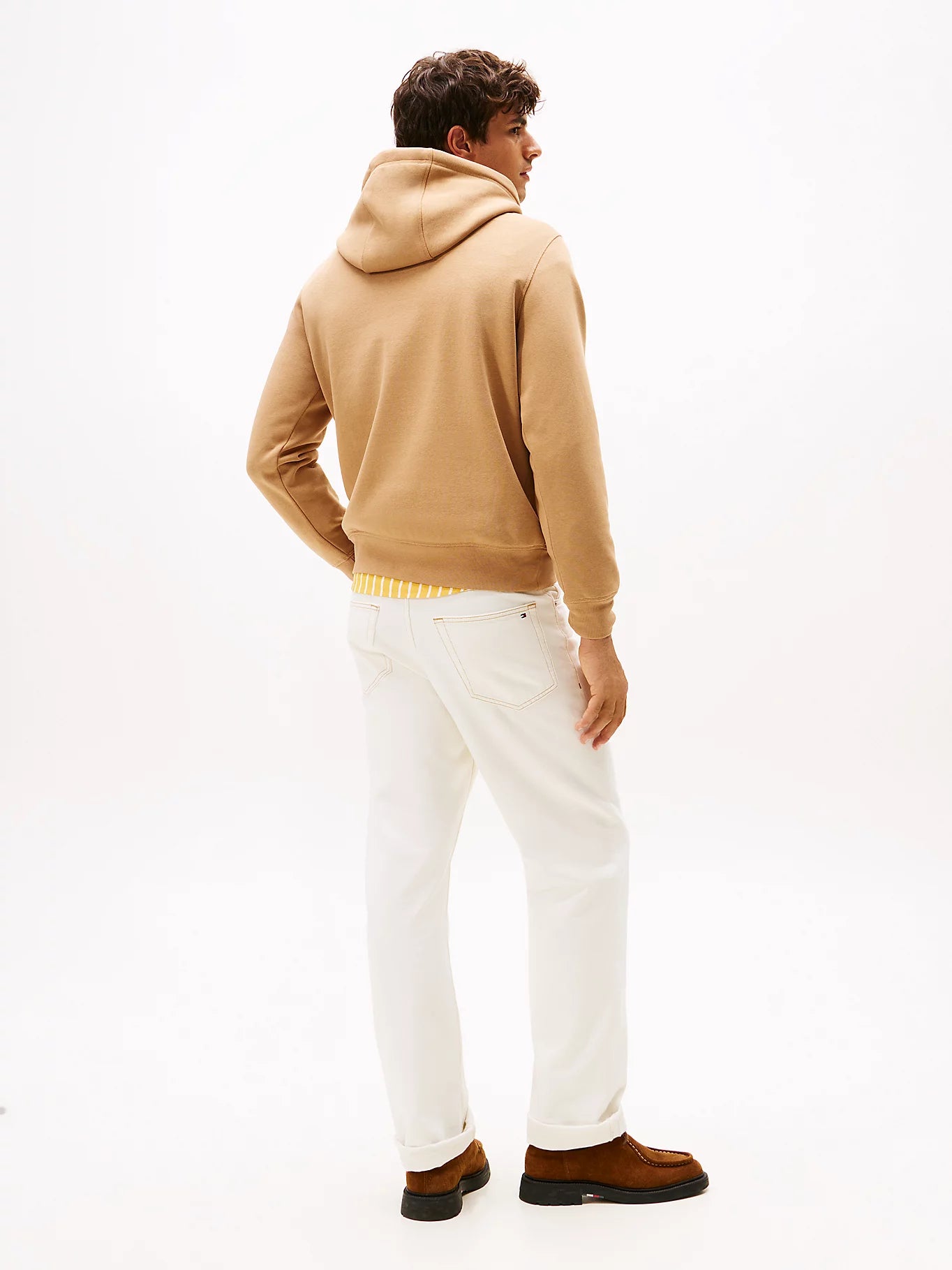 FELPA TOMMY HILFIGER UOMO CON CAPPUCCIO FELPATA LOGO RICAMATO CAMMELLO