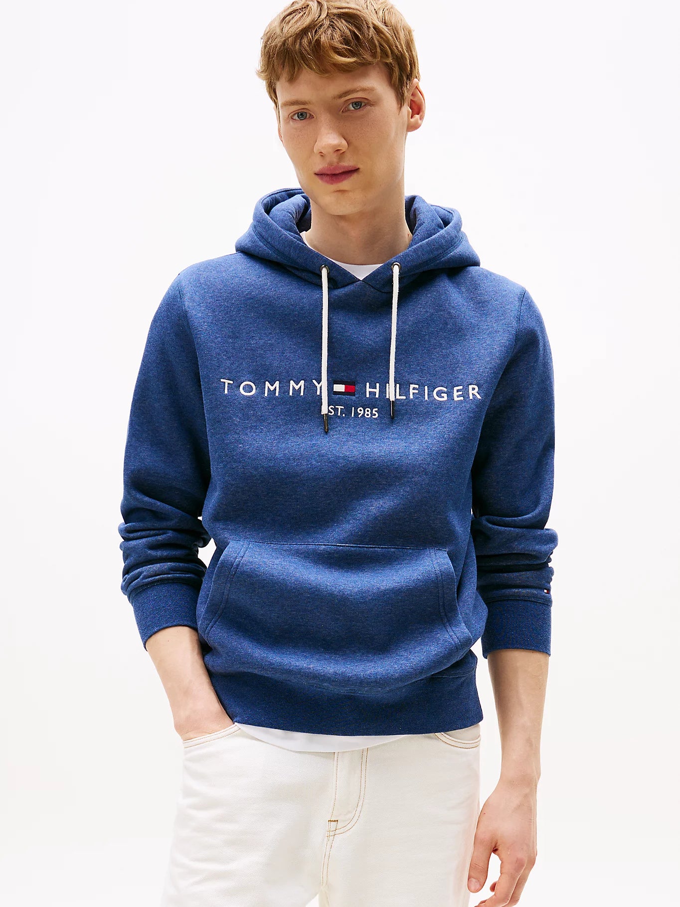 FELPA TOMMY HILFIGER UOMO CON CAPPUCCIO FELPATA LOGO RICAMATO ACQUA