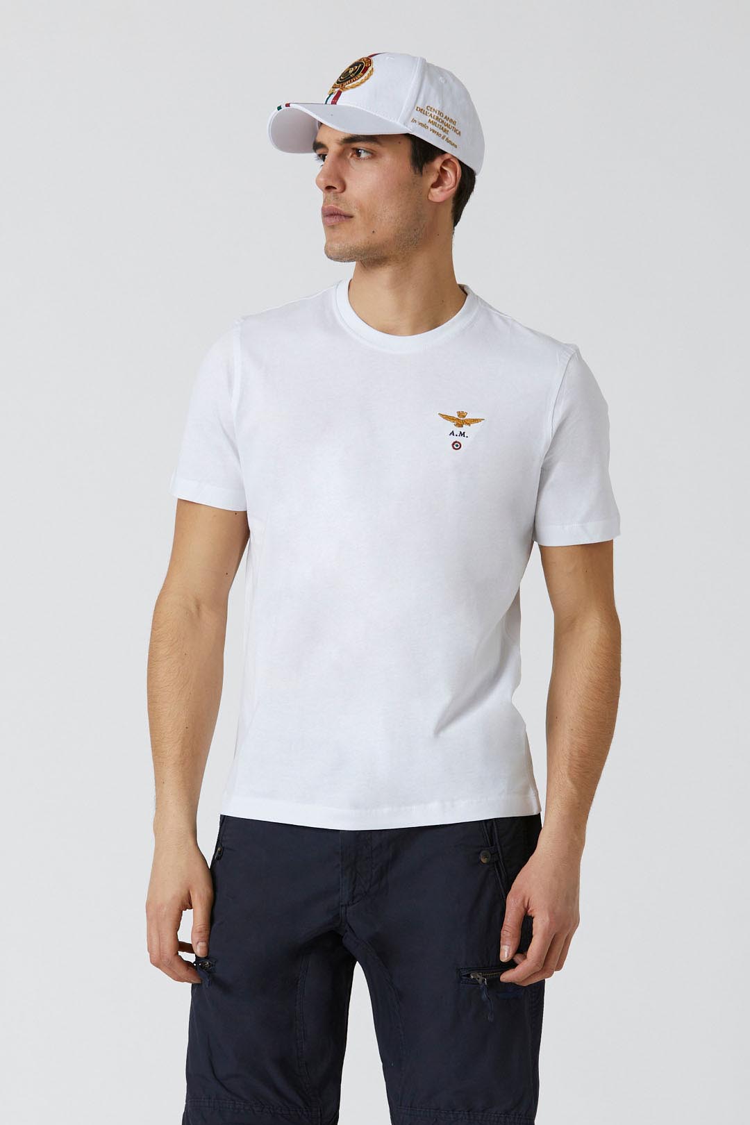 T-SHIRT UOMO AERONAUTICA MILITARE BASIC MEZZA MANICA BIANCO