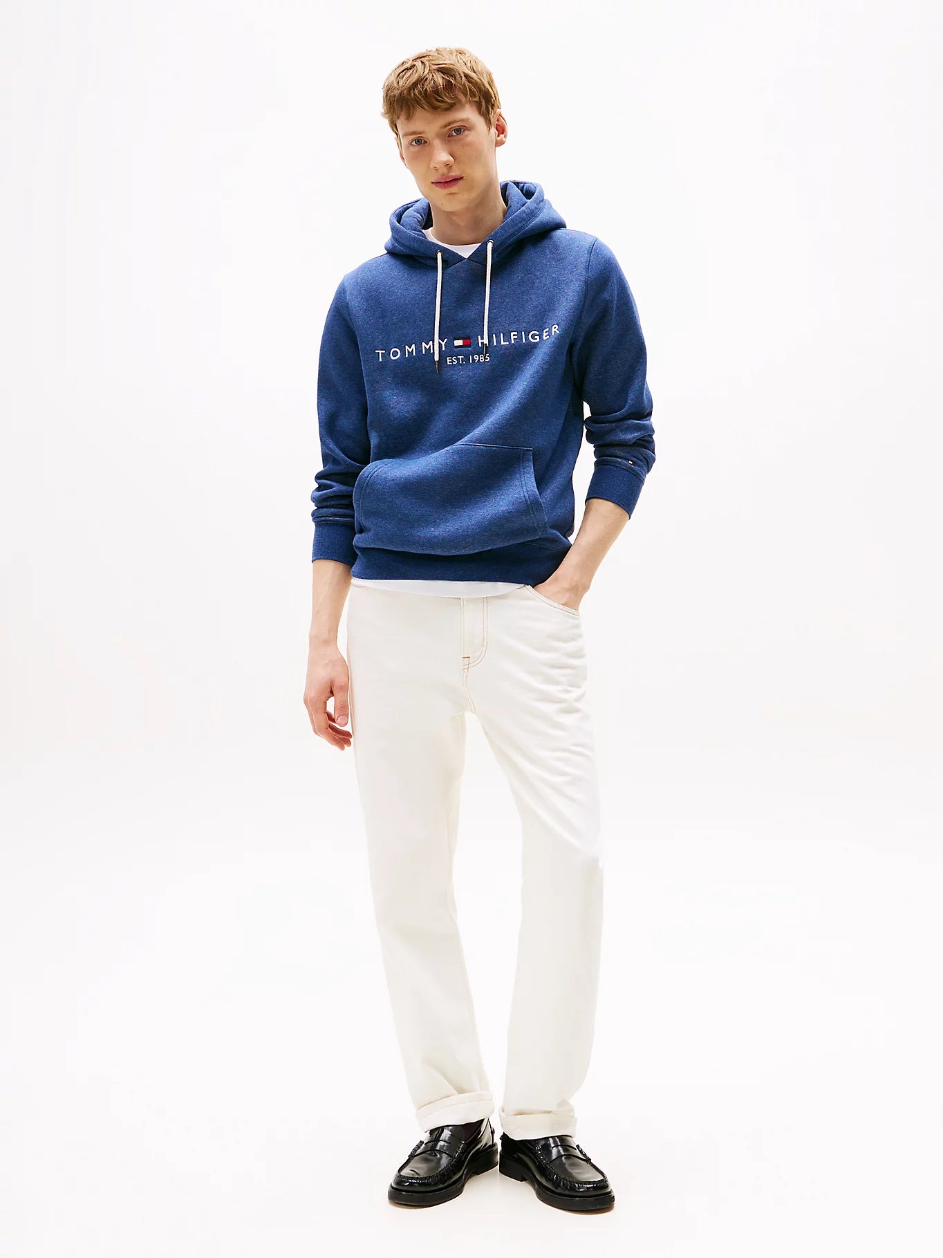 FELPA TOMMY HILFIGER UOMO CON CAPPUCCIO FELPATA LOGO RICAMATO ACQUA