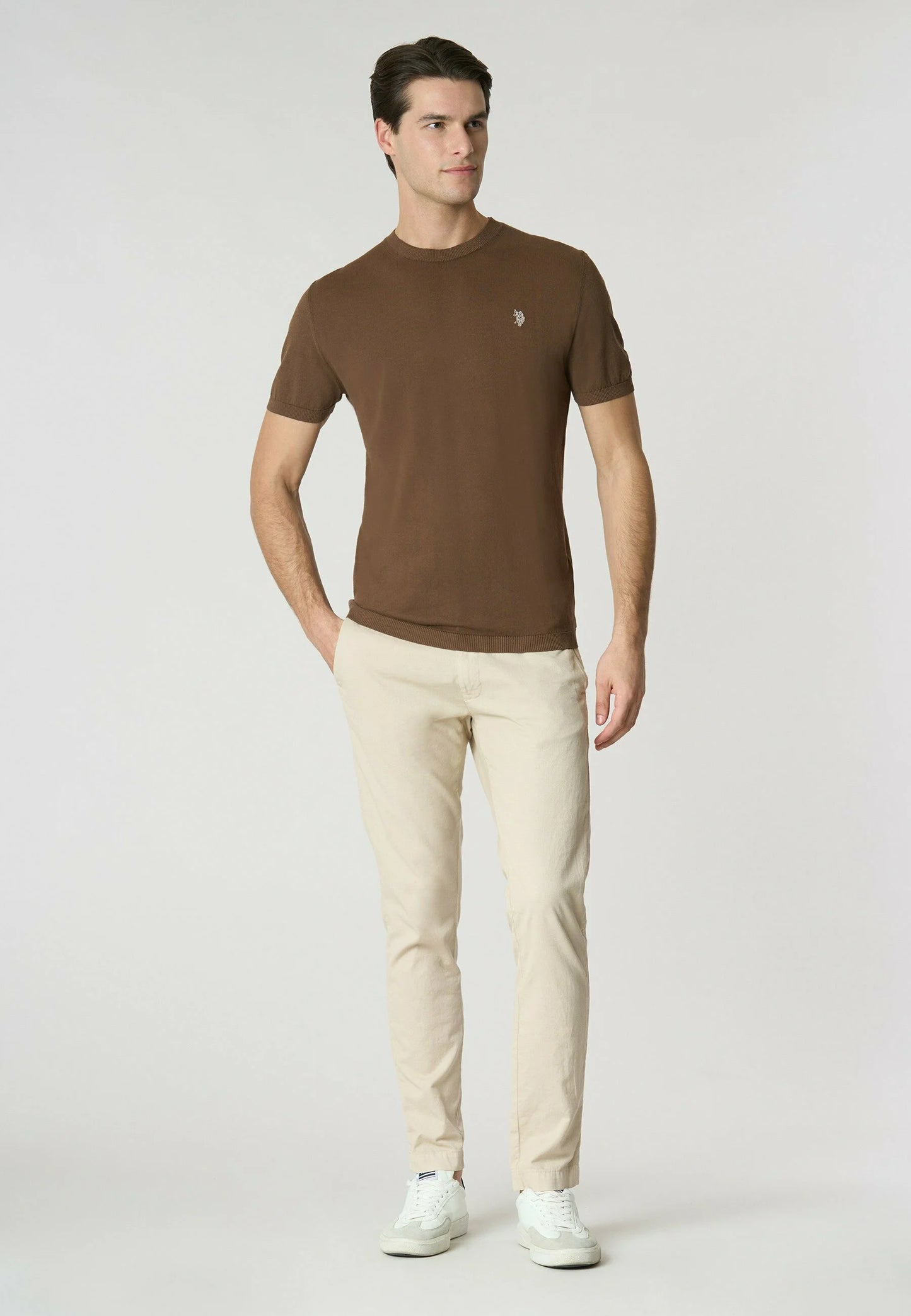 T-SHIRT UOMO US POLO ASSN MANICHE CORTE IN COTONE MARRONE